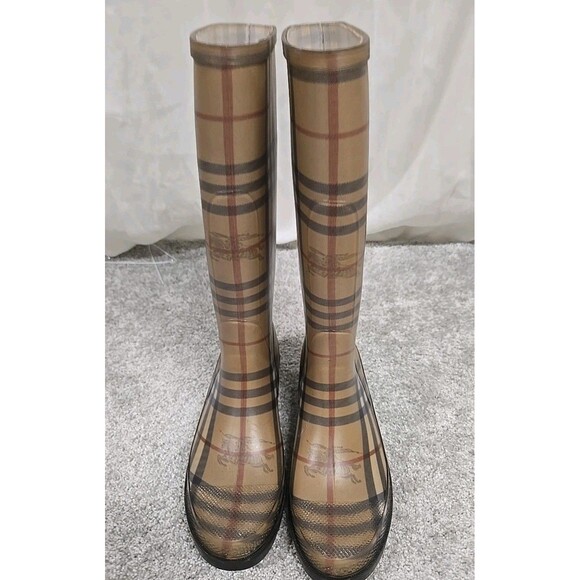 Burberry Haymarket Nova Check Plaid Rain Boots Rubber Brown Women’s Size US 5 - Picture 7 of 11